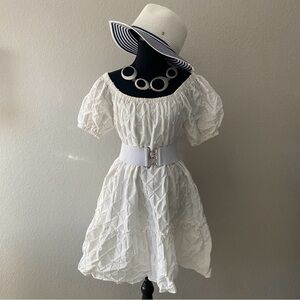 &MERCI Women's Tiered Mini Dress Sz M White Playful Romantic Chic Classic Boho